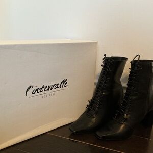 L’Intervalle Primrose Black Leather Lace Up Boots size 10 (or 41)